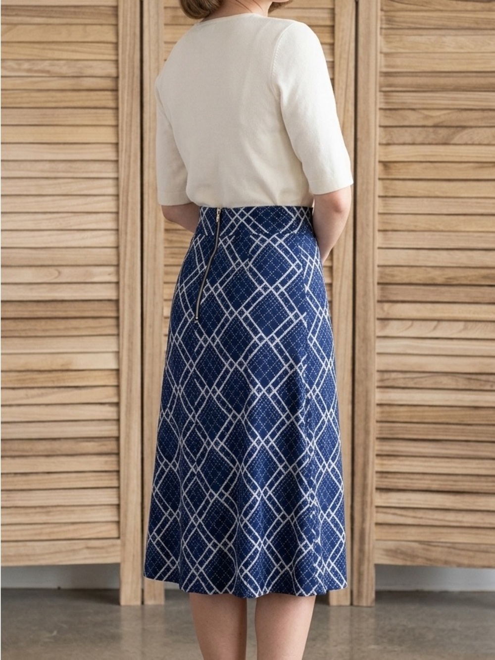 Vintage Skirt Navy Blue Geometric Pattern Zip Back Union S/M